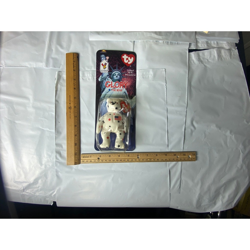 Ty Beanie Baby Glory The Bear Patriotic USA Flag Stars Red White Blue